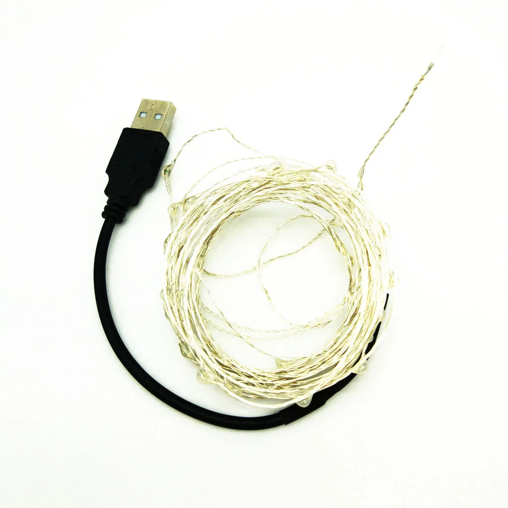 USB 5 V светодиодный гирлянда 10 м теплый/холодный белый Водонепроницаемый Серебряный провод сказочная гирлянда для сада, свадьбы, Рождества, украшения