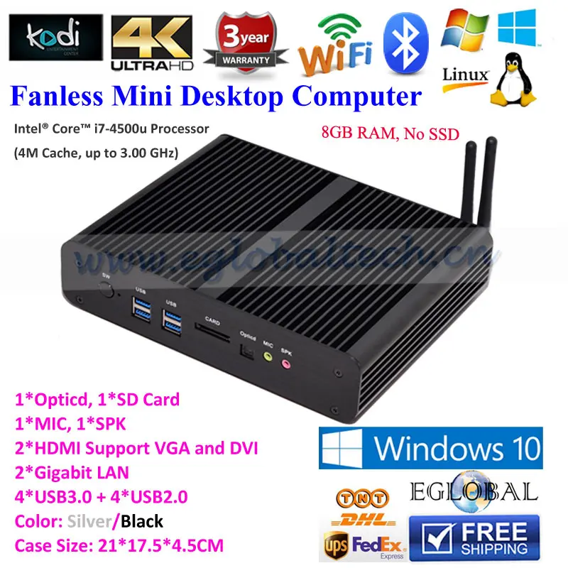 EGLOBAL Mini ITX Fanless PC Barebone Windows Media Server Intel Core I7 4500U WiFi HDMI Dual Lan Desktop Computers | Компьютеры и офис