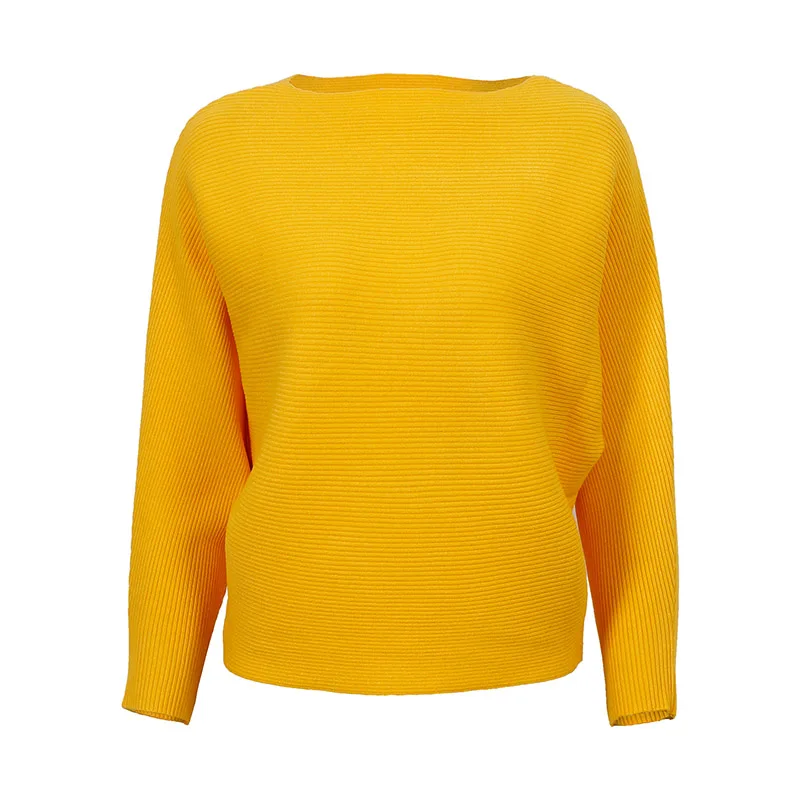 yellow Wixra, базовый пуловер, новинка, Осень-зима, модные женские свободные свитера с вырезом лодочкой, женские свитера и пуловеры с рукавами летучая мышь - Цвет: yellow