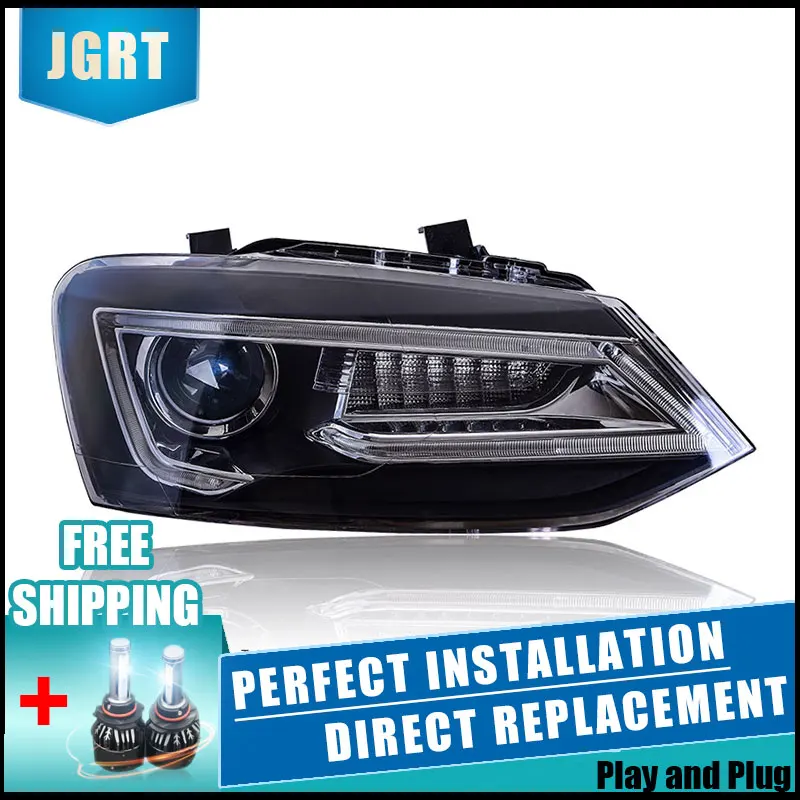 2 шт. светодиодный фары для VW Polo 2011- Автомобильный светодиодный фонарь с двумя ксеноновыми линзами автомобильные аксессуары дневные ходовые огни противотуманные фары