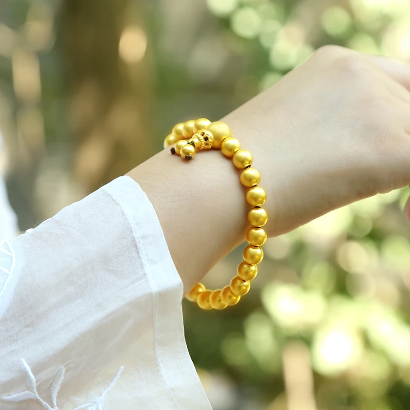 

Pure 24K Yellow Gold Bracelet 3D 999 Gold Handmade Gold Sandstone Gourd Bracelet 1pcs