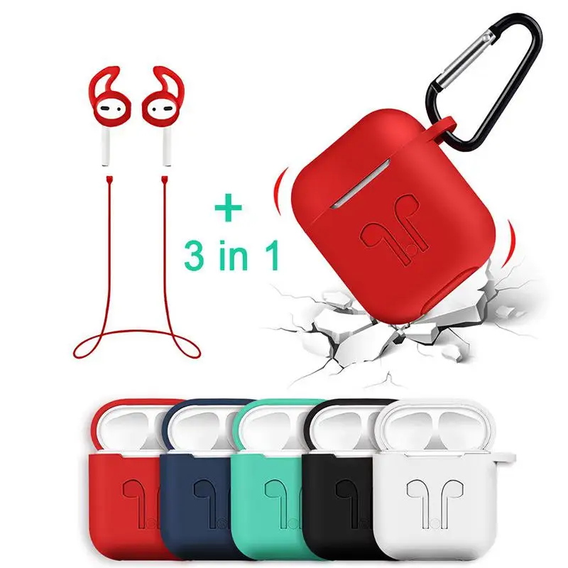 Силиконовый чехол для Apple AirPods + карабин ремешок наушников Наконечники аксессуары
