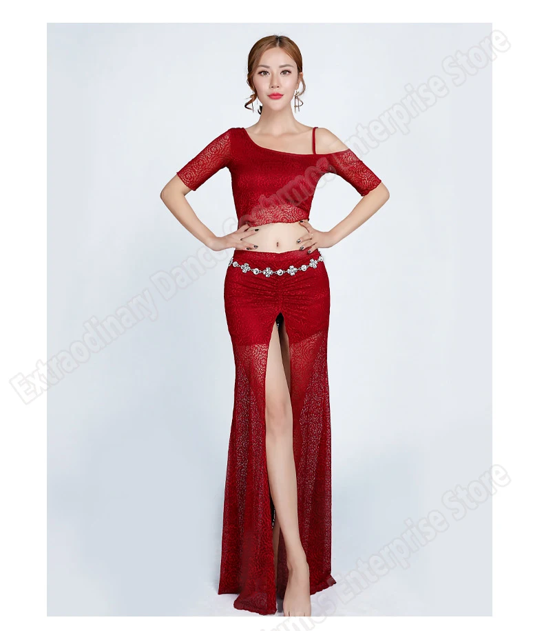 Одежда для тренировок Топ Юбка женская сексуальная мода Bellydance восточные Костюмы комплект Топ для профессионалов юбки раздельный кружевной 2 шт