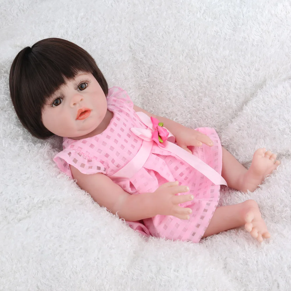 47 см NPKDOLL Reborn Baby Doll Girl Babe Boneca 18-дюймовое виниловое розовое платье принцессы парики