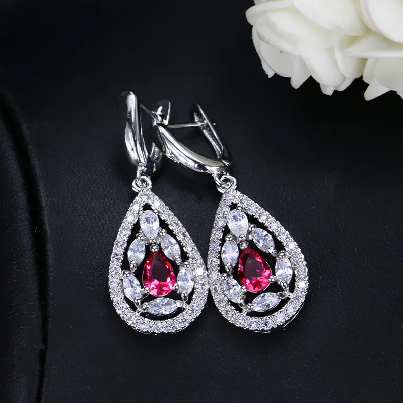 red CWWZircons Великолепная груша в форме капли зеленый кубический цирконий Кристалл Большие Длинные уха пирсинг кольцо серьги для женщин CZ161 - Окраска металла: red