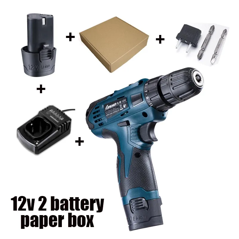 12vpaper2battery 12 В, 16,8 в, 25 в, регулировка скорости, домашнее беспроводное сверло, электрическая отвертка, дополнительный Аккумуляторный ключ с пластиковой коробкой, электроинструмент - Цвет: 12vpaper2battery