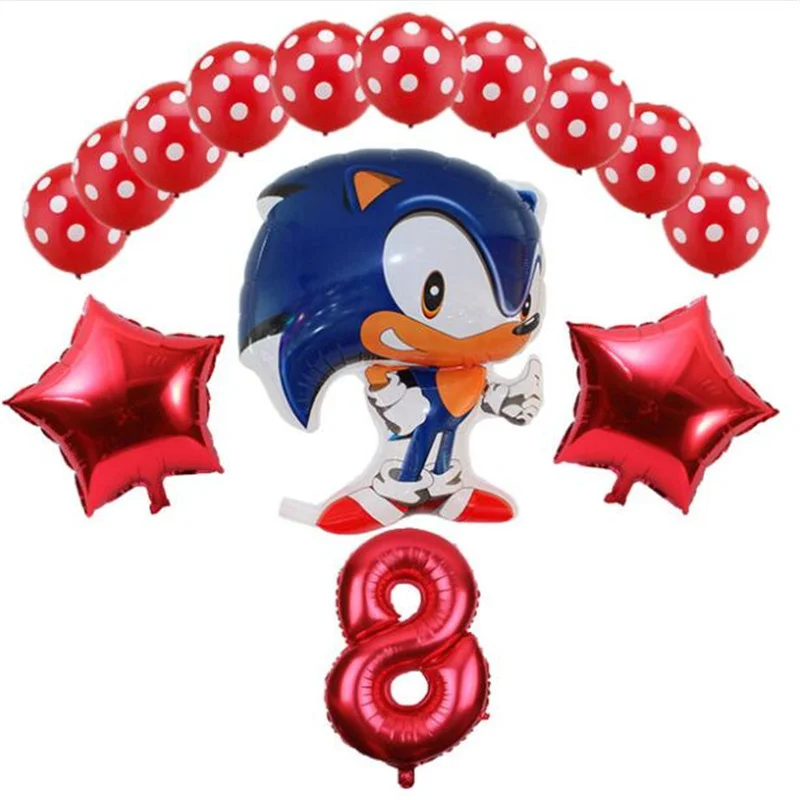 14pcs 14 шт./лот sega Sonic Ёжик супер герой двухсторонний фольгированный шар мальчик девочка день рождения номер 1-9 Воздушные шары Декор - Цвет: 14pcs