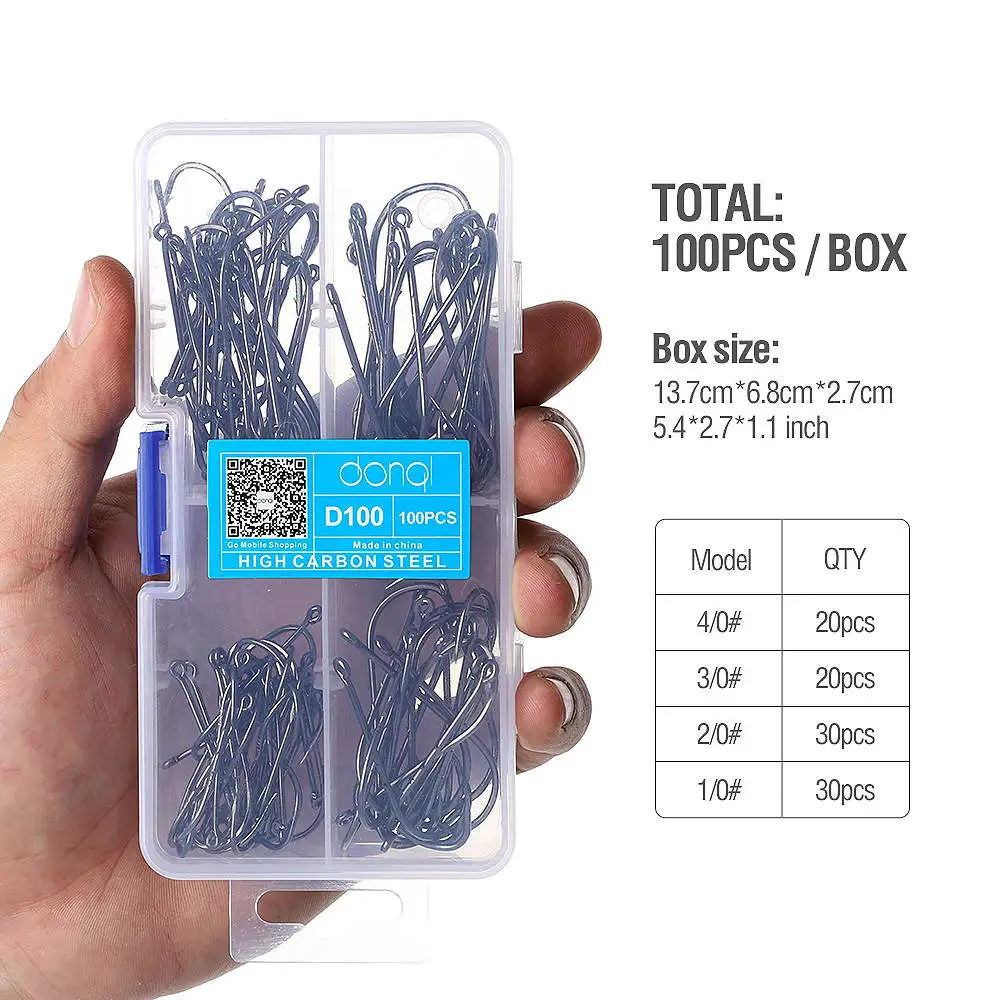 DONQL 100pcs High Carbon Steel Barbed Fishing Hook for Carp Fishing hook jig head Hook Fishing Tackle Box Fishing Accessories - Цвет: D100 4-0 to 1-0