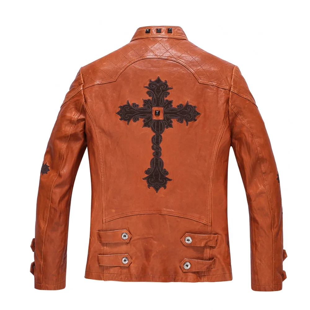 Куртка мужская кожаная приталенная Короткая Повседневная мотоциклетная верхняя