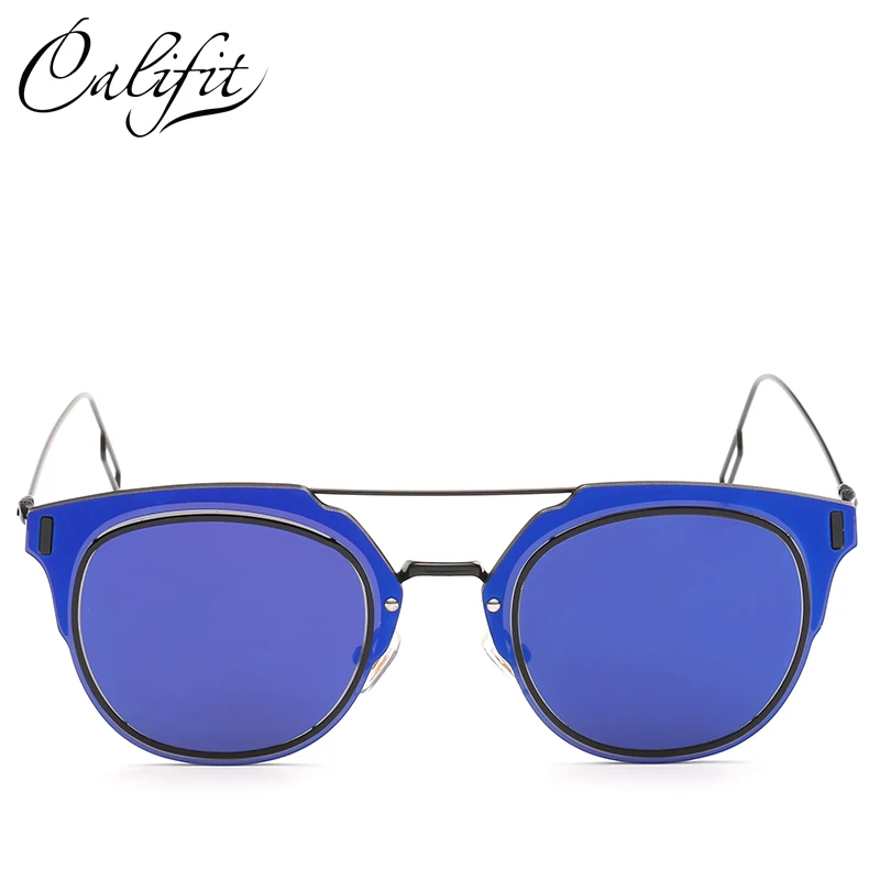 CALIFIT роскошные брендовые солнцезащитные очки в стиле пилота синие зеркальные