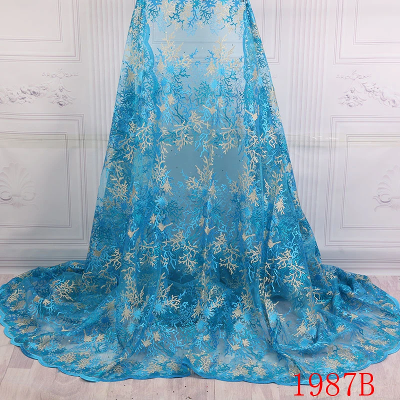 Новейшая африканская кружевная ткань 2018 синяя с вышивкой Свадебные французские
