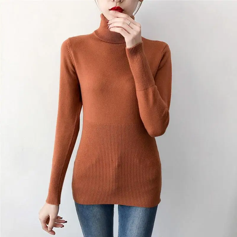 Женский Длинный свитер с высоким воротом повседневный вязаный пуловер длинным