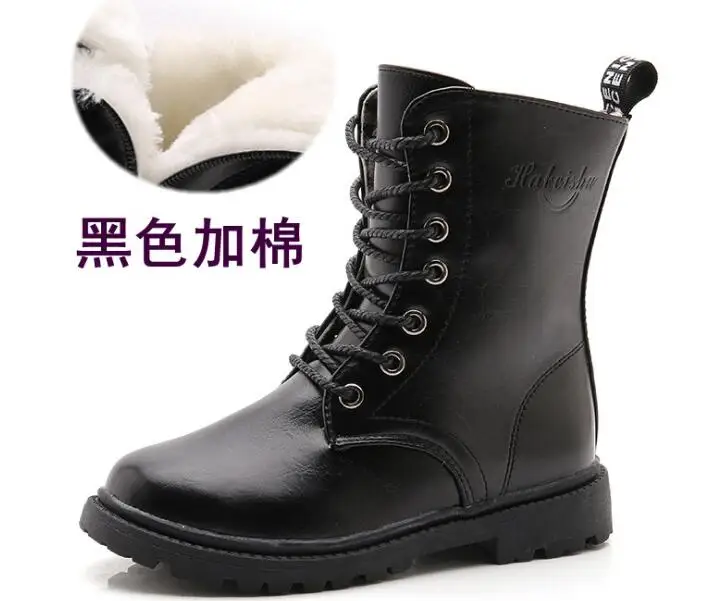 Black boots Весенние высокие сапоги для девочек кожаные сапоги на шнуровке зимние детские рыцарские Сапоги армейские детские зимние сапоги с боковой молнией - Цвет: Black boots