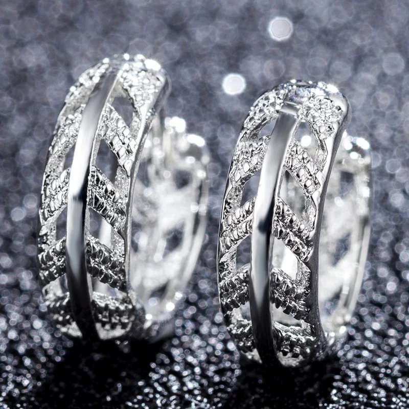 OMHXZJ Wholesale Personality Fashion OL Woman Girl Party 4 Colors Feather Hollowed Out 925 Sterling Silver Hoop Earrings YE432 | Украшения
