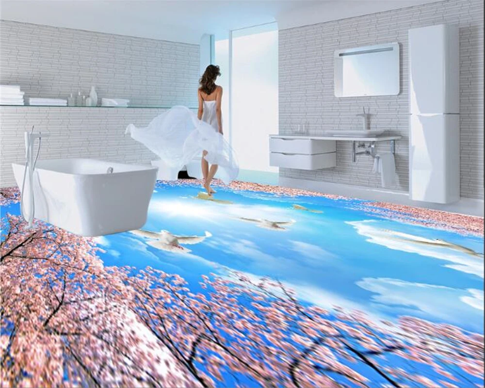 Виниловые обои 3D на заказ фотообои HD Sakura Blue Sky напольная плитка водонепроницаемый