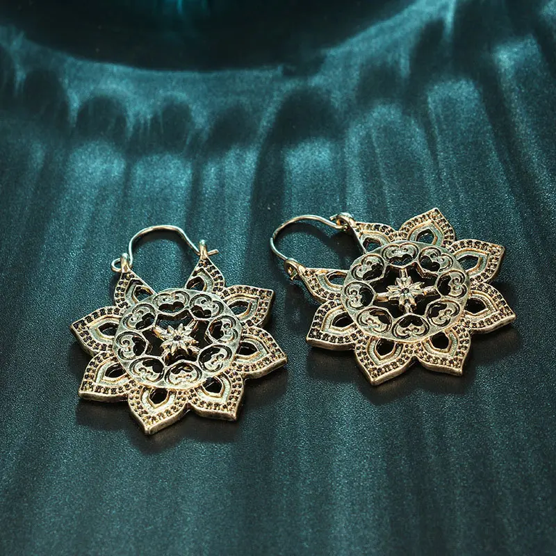 Распродажа, античные серебряные золотые серьги в стиле бохо, цыганский родовой индийский стиль, серьги-капли для женщин, серьги в виде цветка мандалы, модное ювелирное изделие