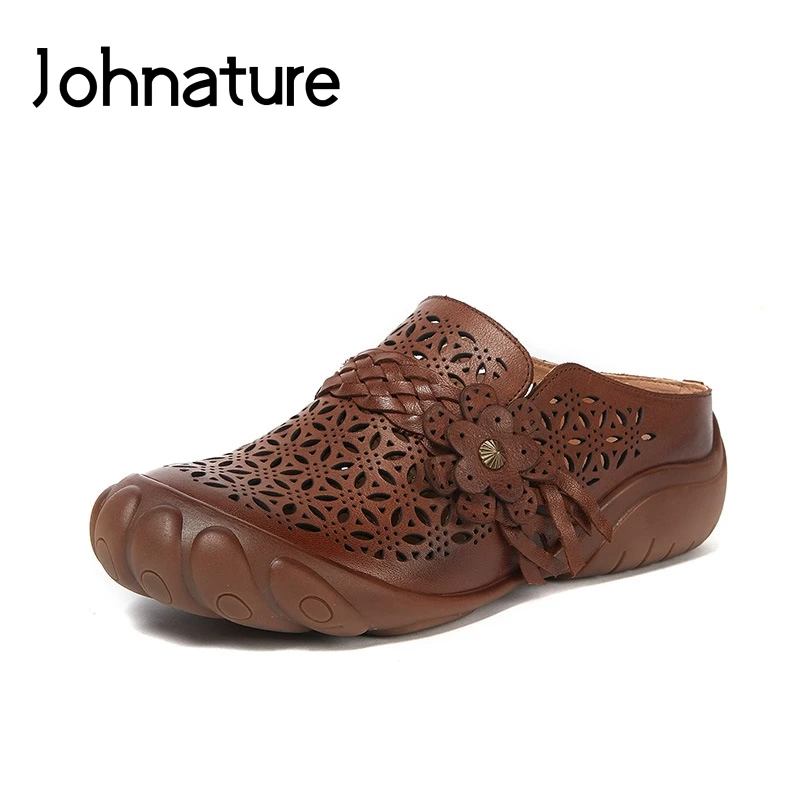 Johnature/летние босоножки на платформе из натуральной кожи с цветочным принтом