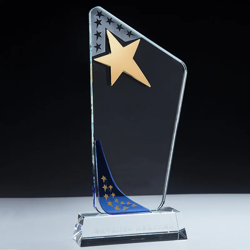 CTPS0012 Customized Pentagon Star Theme K9 Crystal Religious  Academic Achievement Team Club Employee Service Trophies Awards