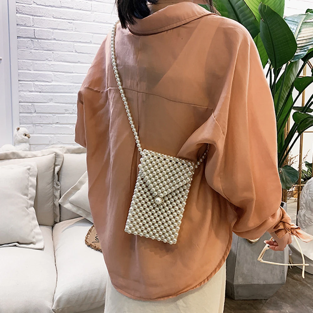 New Brand Hand-woven Pearl Bags Lady Beaded Shoulder Bag Women Party Vintage Handbag Ins Small Flap Mini Cross body 2019 | Багаж и сумки
