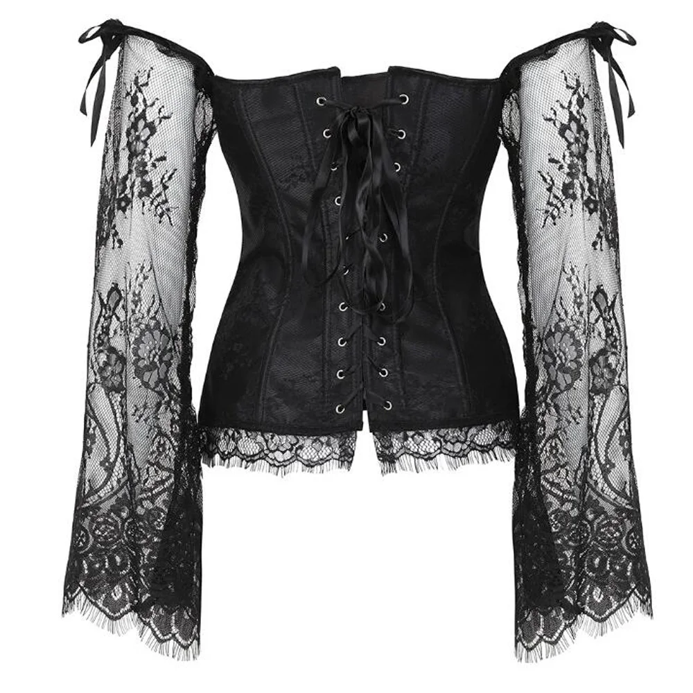 

Plus Size Corset Tops Gothic Victorian Steampunk Lolita Shirts Sexy Off Shoulder Retro Vintage Renaissance Medieval Lace Blouses