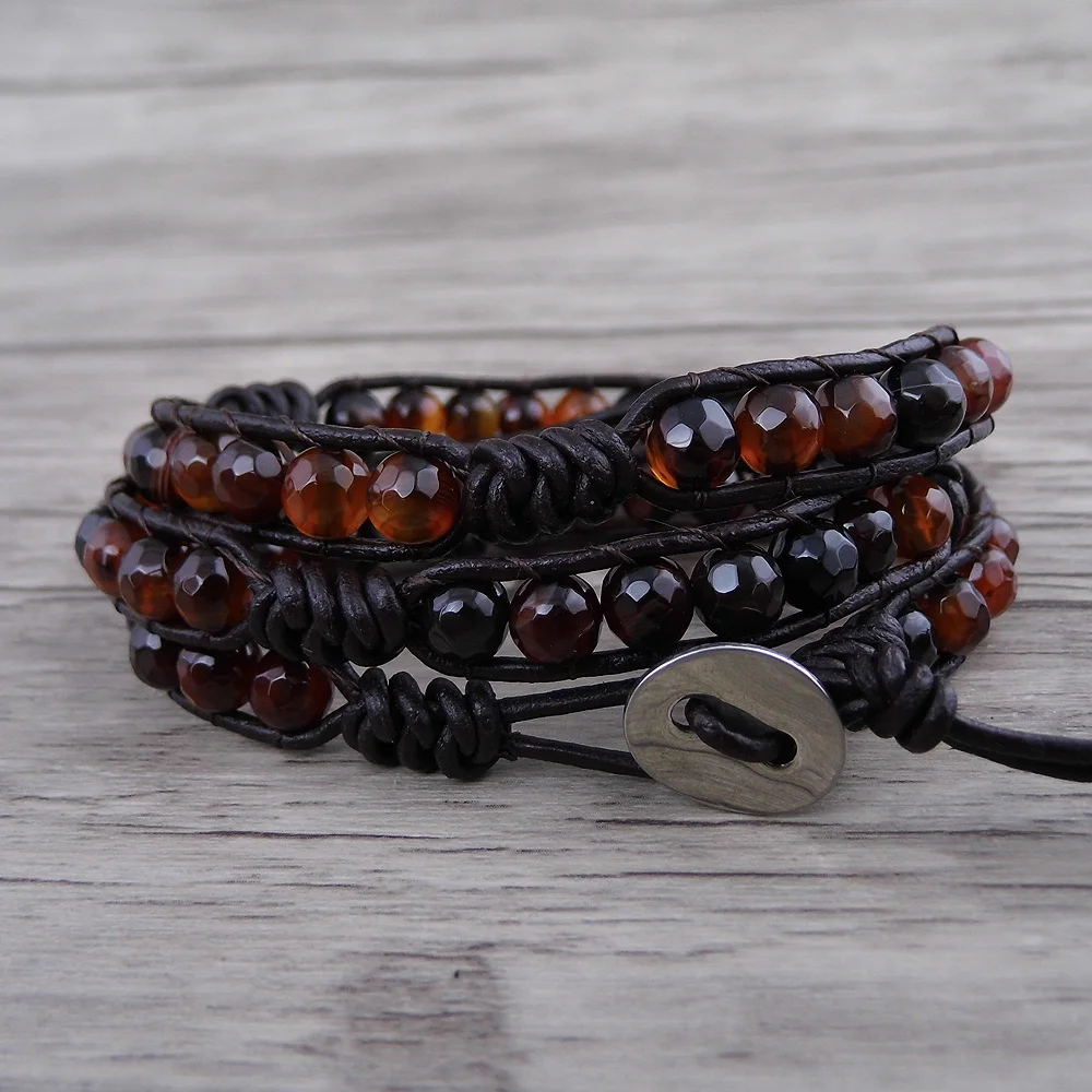 Boho кожаный браслет обруча граненые бусины yoga 3 wrap богемной ювелирных