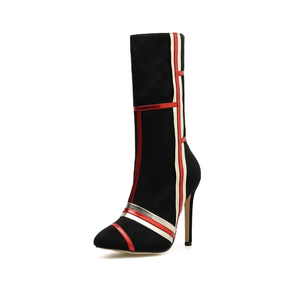 NIUFUNI 2021 New Autumn Women Boots Mixed Colors Pointed High Heels Mid-Calf Botas Mujer Sexy Lady Stilettos Women Shoes