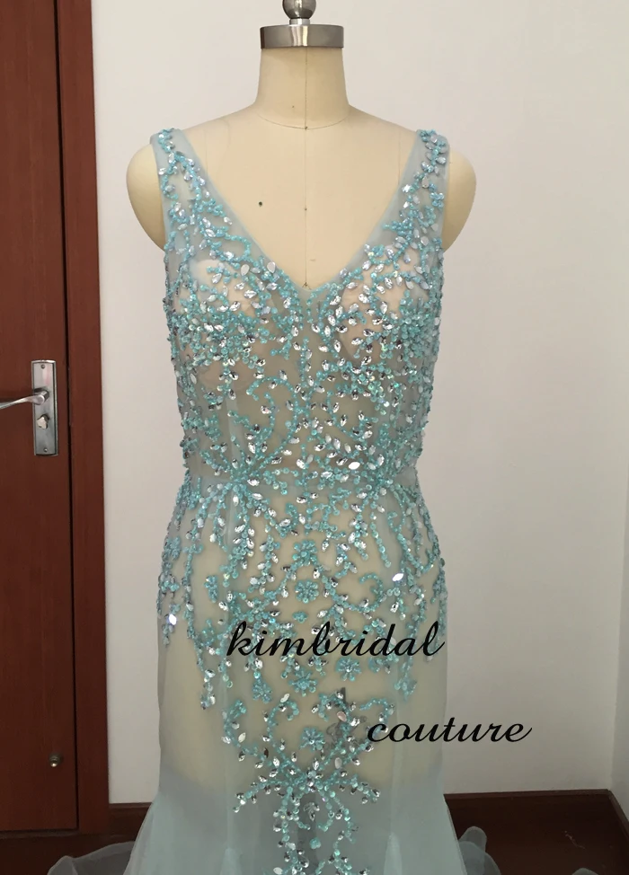 Женское вечернее платье-русалка прозрачное зеленое платье с глубоким V-образным