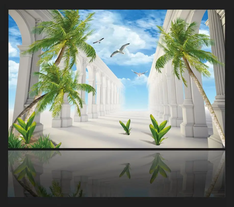 Custom 3d wallpaper coconut tree nonwoven building space expansion kitchen vinyl papel de parede | Обустройство дома