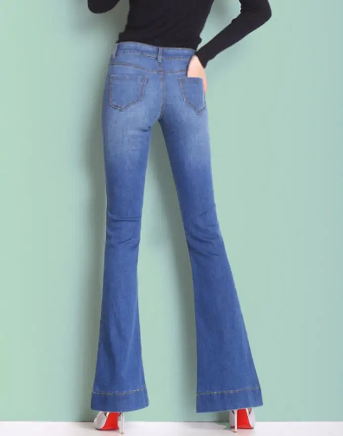 2019 Spring and Autumn new women's high waist flare jeans slim split trumpet trousers denim pants plus size r1477 |