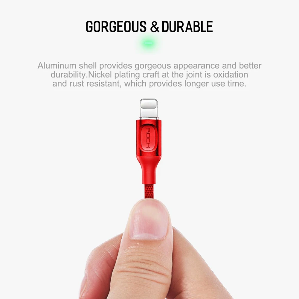 Обновленный usb-кабель ROCK с автоматическим отключением для iPhone X, 8, 7, 6, 2.1A светодиодный светильник, usb-кабель для быстрой зарядки iPhone, зарядное устройство, синхронизация данных