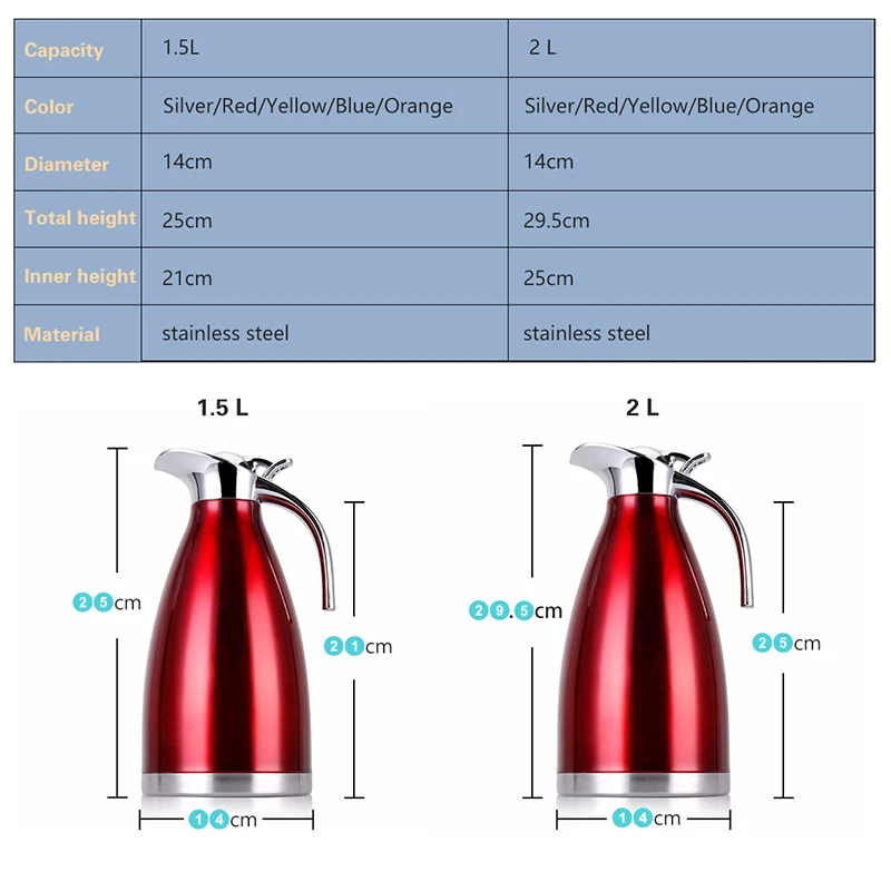 CARRYWON 1.5L 2L Кофе чайник из нержавеющей стали вакуумные фляги Termos Garrafa Termica термо