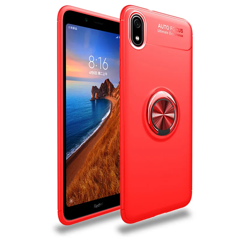Красный MAKAVO для Xiaomi Redmi 7A Чехол-держатель с кольцом на палец Матовая Мягкая силиконовая задняя крышка для XiAomi Redmi 8A чехол для телефона - Цвет: Красный