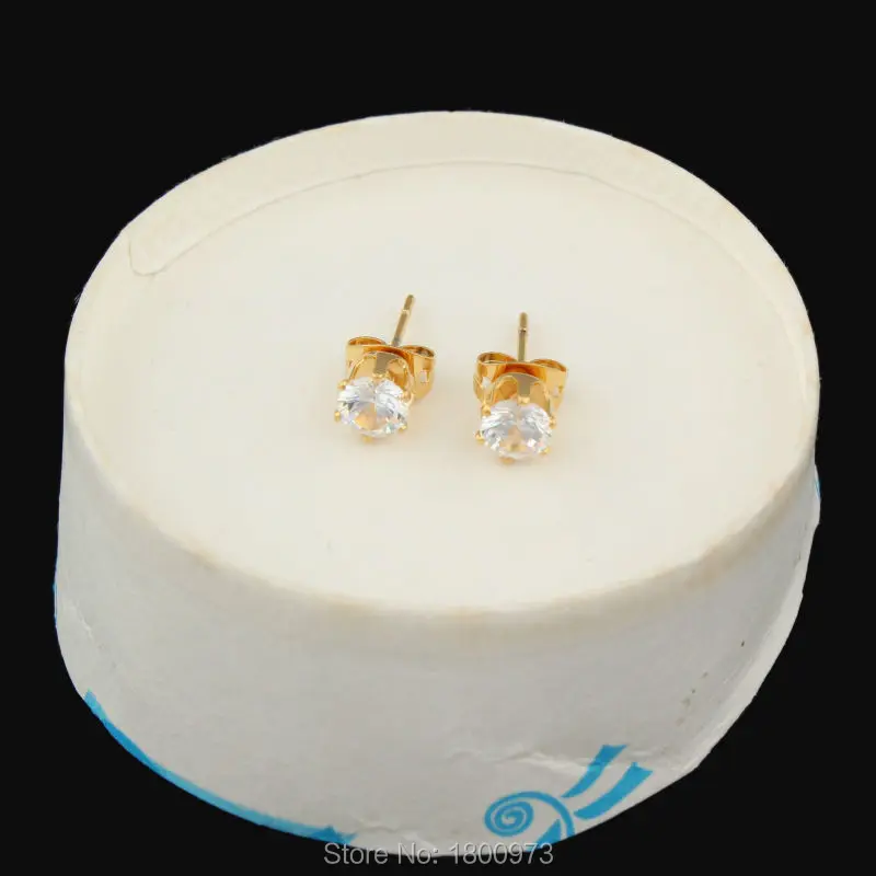 Женские серьги гвоздики Adixyn золотистые круглые с кристаллами 3 цветов|crystal stud