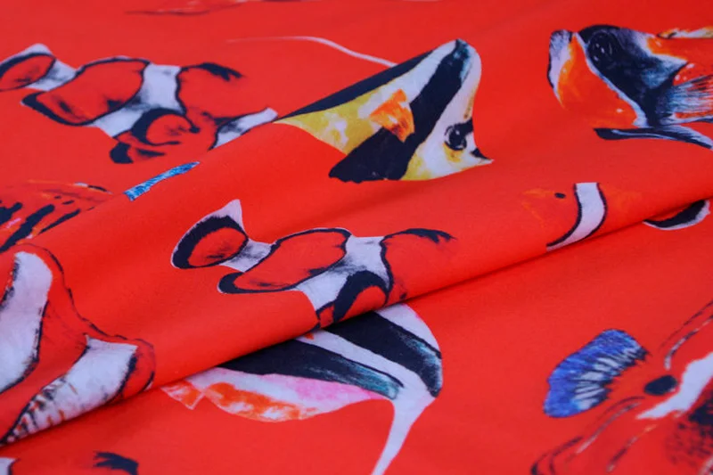 145cm Width Fashion Tropical Fish Red Imitate Cotton Or Thin Chifon Fabric for Woman Girl Summer Dress Blouse Pants DIY Sewing | Дом и сад