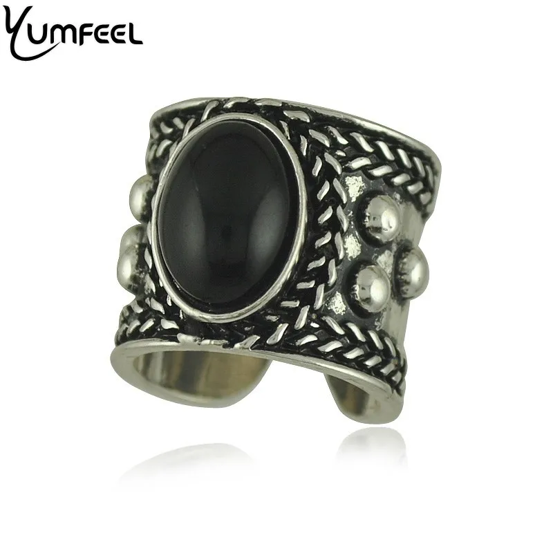 Женское Винтажное кольцо Yumfeel черное с бусинами и манжетами в богемном стиле