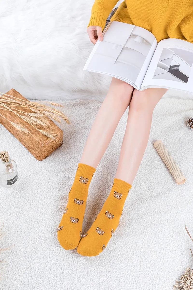 Продукт осень/зима Harajuku прекрасный мультфильм колледж Стиль носки женщины счастье кавай медведь личности Tide Calcetines