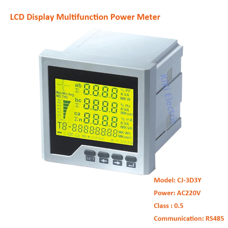 

LCD Display Three Phase Multifunction Power Meter 220VAC Power Supply With RS485 Communication intelligent Meter