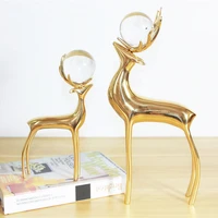 copper deer crystal ball decoration creative european living room wine cabinet bookcase home decoration modern model decoration
