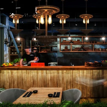 Лофт стиль деревянный железный Droplight креативная Механическая Шестерня Edison