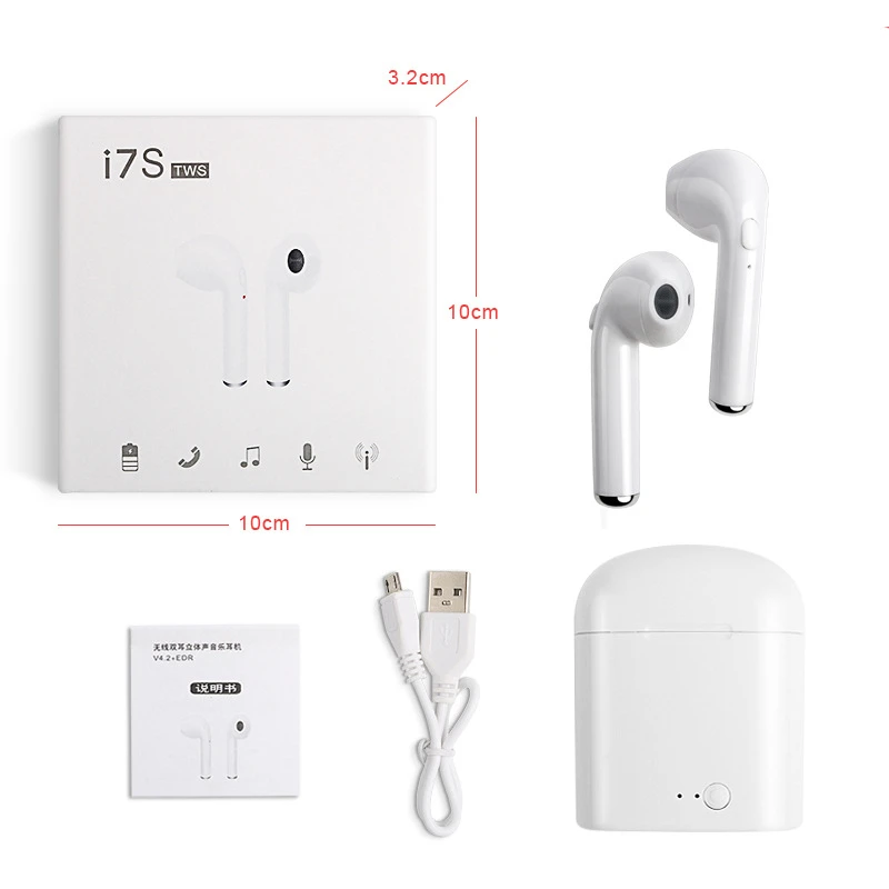 I7 TWS беспроводные Bluetooth наушники, спортивные наушники, стерео гарнитура, мини гарнитура с зарядным устройством, микрофон для iPhone, Xiaomi, huawei