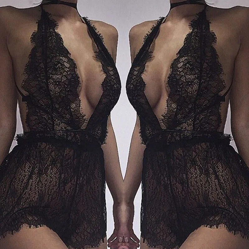 Женское Сексуальное Кружевное облегающее Боди без рукавов с низким вырезом