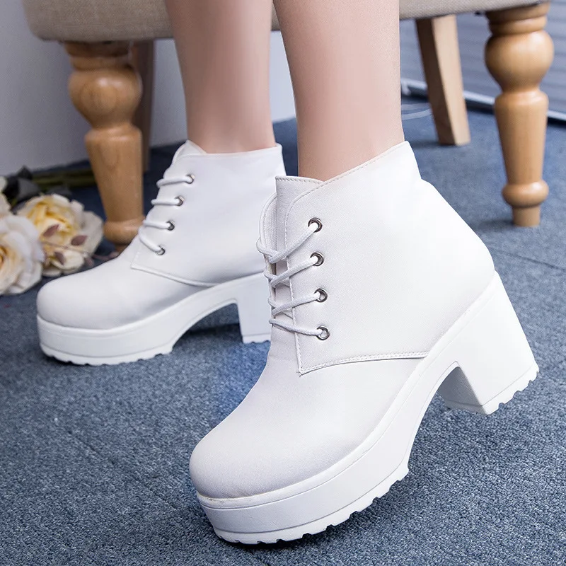 

2019 new specials spring and autumn thick-soled platform cake short boots cross strap high-heeled Martin boots punk thick with w