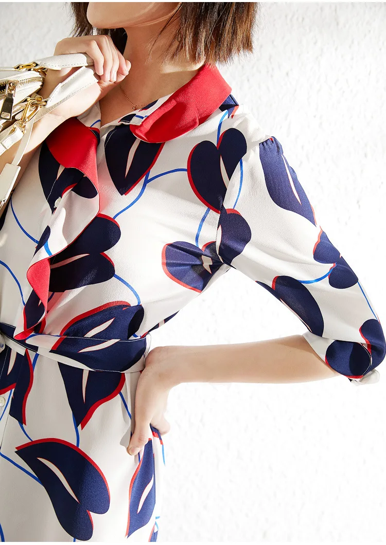 PIXY 100% шелковое платье женские летние платья с поясом рукавом три четверти и