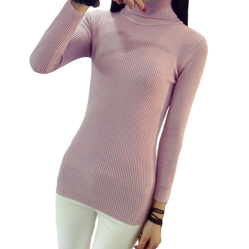 Fashion Solid Knit Women Sweater Autumn Winter Black / Pink Purple Turtleneck Casual Girl Pullovers | Женская одежда
