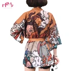 Кимоно женское в японском стиле Харадзюку, винтажный кардиган в стиле оверсайз с милым графическим принтом, рубашка, уличная облегающая блузка, лето