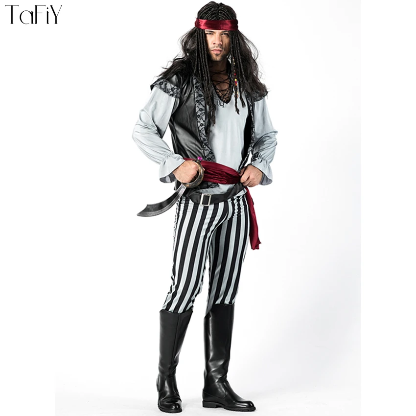 

TaFiY 2018 Caribbean Pirate Warrior Costume Men Pirate Costume Halloween Fancy Party Carnival Adult Pirate Cosplay Men Costumes