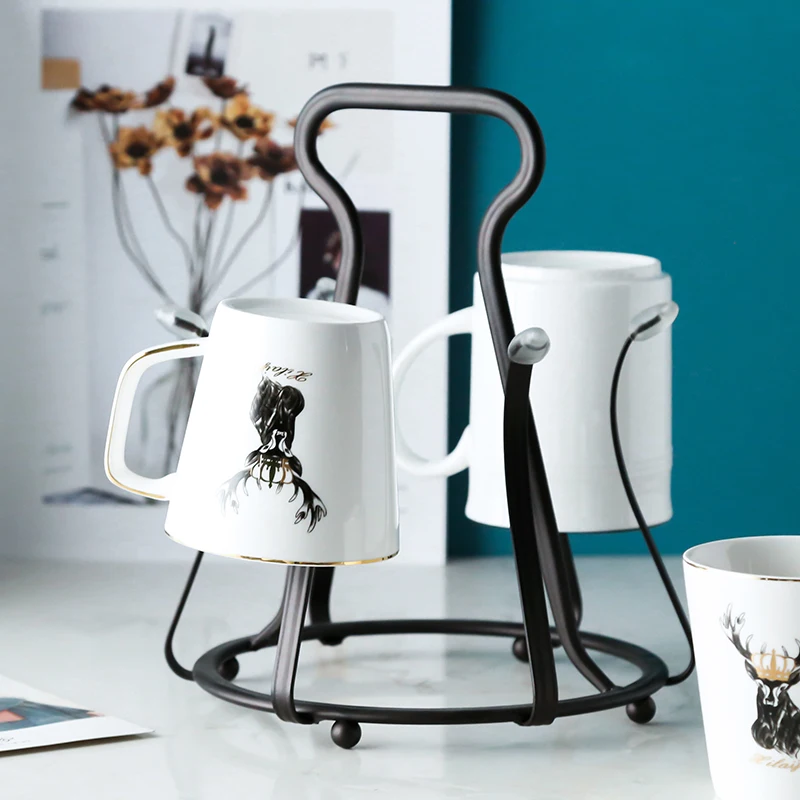 Round wrought iron cup holder creative home living room upside down drain mug rack storage hanging glass shelf mx6251641