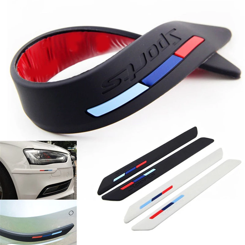 2PCS Car Rubber Front+Rear Bumper Scratch Protector Strip Corner Guard Sticker Edge Protection Styling Mouldings | Автомобили и