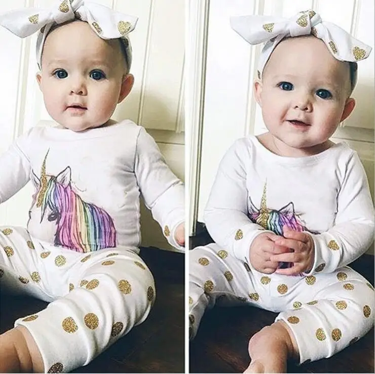 Прекрасный Baby Unicorn футболка и штаны в горошек Детский комплект 3 шт.