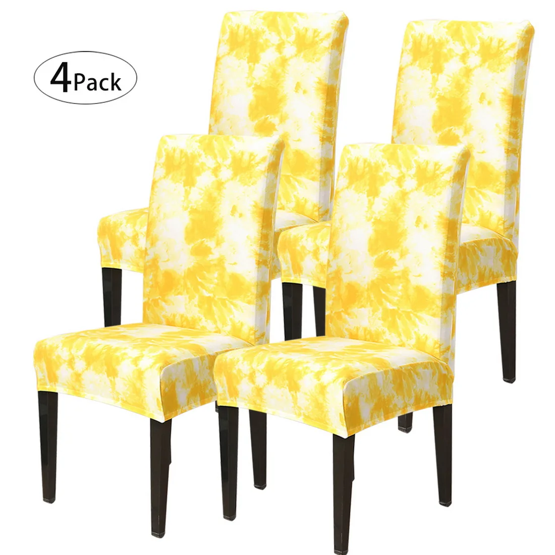 yellow 4pc Съемные чехлы на стулья с цветочным принтом, эластичные чехлы на стулья для ресторанов, свадеб, банкетов, складные чехлы на стулья для гостиниц - Цвет: yellow 4pc